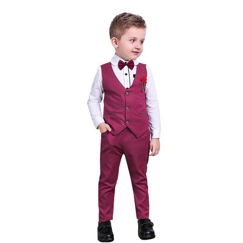 PRICES MAY VARY. Cotton,Rayon Imported Button closure Machine Wash Boys formal suits included: 1 Dress Shirt + 1 Slim Vest + 1 Pants + 1 Bow Tie + 1 Brooch. Dress Shirts: 100% Cotton. Skin friendly for baby boys Toddler dress clothes set: This 5 piece slim fit suit,the vest with adjustable waist can make your boy look slim,handsome and be the focus in the party. Occasion: Kids tuxedo suit is suitable for baptism, ceremony, wedding, birthday, parties, dinner, etc. It can be worn in Spring, Summer Costumes Faciles, Kid Tuxedo, Boys Formal Wear, Boys Waistcoat, Toddler Suits, Boys Easter Outfit, Boy Dress, Kids Formal