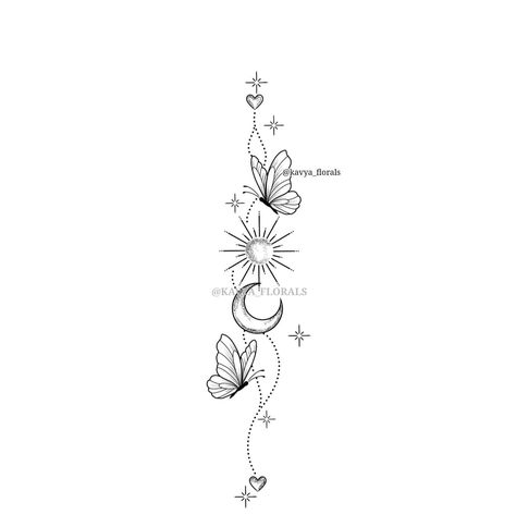 Star Spine Tattoo, Butterfly Tattoo Forearm, Feminine Sternum Tattoo, Butterfly Spine Tattoo, Female Sleeve Tattoo Ideas, Inbetween Breast Tattoo, Birthday Tattoo, Henna Tattoo Designs Hand, Spine Tattoos For Women