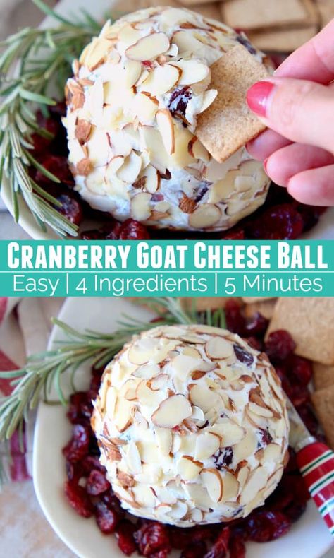 Goat Cheese Ball, Ball Cheese, Cranberry Goat Cheese, Holiday Entertaining Food, Goat Milk Recipes, Cheese Ball Recipe, Gluten Free Crackers, Goat Cheese Recipes, Yummy Healthy Breakfast