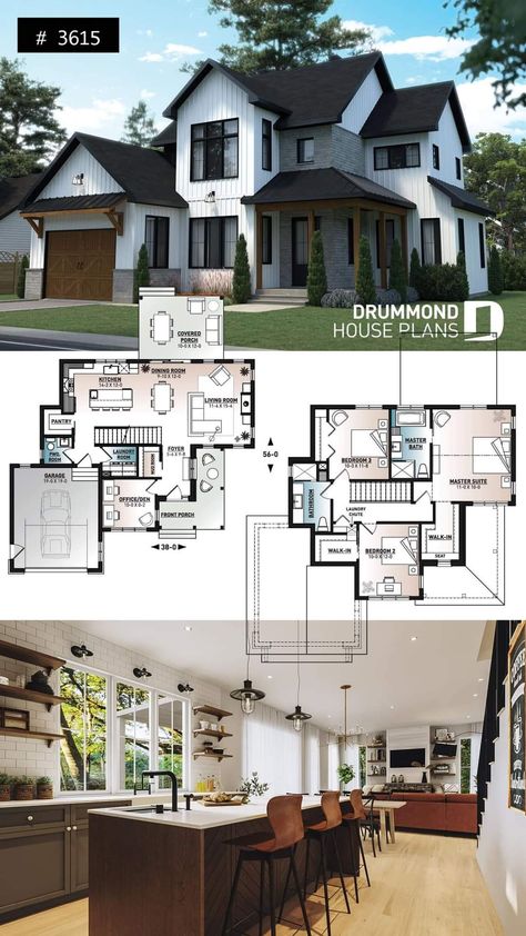 Drummond House Plans, Porch House Plans, Sims 4 House Plans, Casas The Sims 4, Sims House Plans, House Layout Plans, Sims House Design, Modern Farmhouse Exterior, Farmhouse House