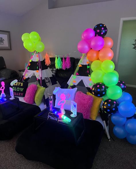 Neon Sleepover Party, Luxury Sleepover, Twelfth Birthday, Neon Birthday Party, Birthday Sleepover, Teepee Party, Neon Birthday, Light Up The Night, Neon Nights