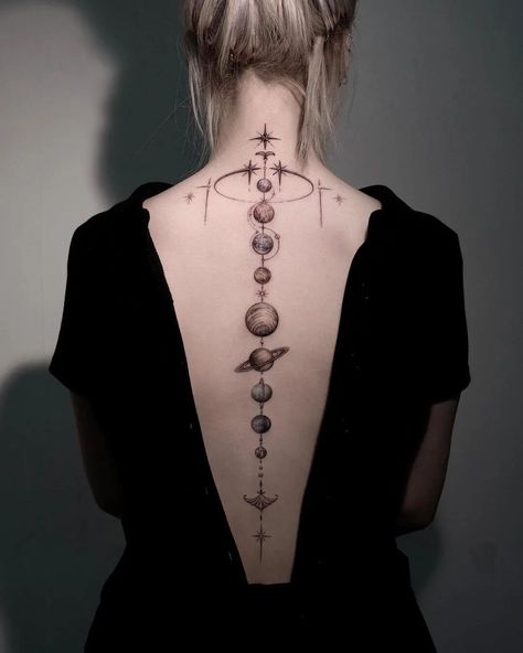 101 Best Planet Tattoo Ideas You Have To See To Believe! - Outsons Solar System Tattoo, Astrology Tattoo, Bauch Tattoos, Planet Tattoos, Spine Tattoos For Women, Hand Poked Tattoo, Tatuaje A Color, Spine Tattoo, Back Tattoo Women