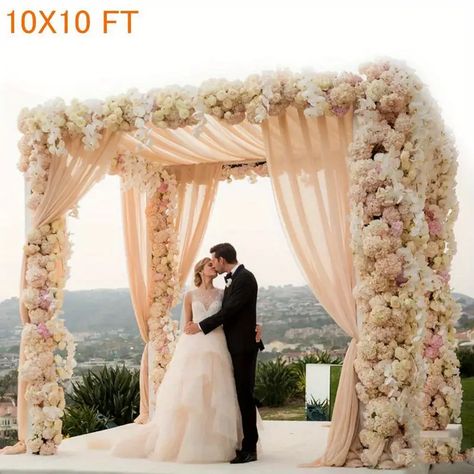 4 Post Heavy Duty Wedding Backdrop Stage Stand Outdoor - Temu Mandap Wedding, Chuppah Ideas, Wedding Chuppah, Jewish Weddings, Canopy Tent Outdoor, Wedding Photo Studio, Wedding Canopy, Gazebo Wedding, Beautiful Outdoor Wedding