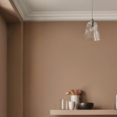 Rust Color Kitchen Walls, Mushroom Coloured Walls, Clay Coloured Kitchen, Lime Wash Terracotta Wall, Paint And Paper Library Mink, Kitchen Schemes, Modern Manor, Ceiling Paper, Marble Worktops