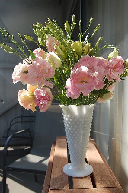 Milk Glass Vase ~ I have this exact one, it was my Mother's ~ I use it for fresh flowers, which always make me HAPPY. Milk Glass Centerpiece, Milk Glass Wedding, Milk Glass Decor, Milk Glass Vases, Bubble Vase, Milk Glass Collection, Milk Glass Vase, Glass Bubble, Glass Centerpieces