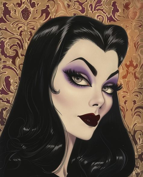 Elvira Painting, Addams Family Christmas, Vampira Maila Nurmi, Gothic Pinup, Drag Ideas, Female Of The Species, 80s Stuff, Lily Munster, Abstract Portrait Painting