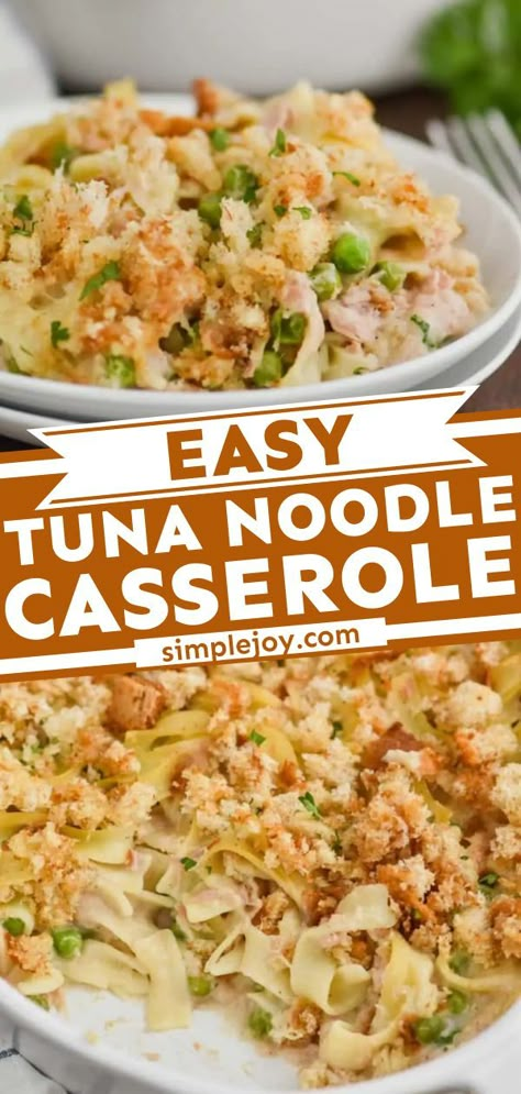 Need a family-friendly dinner for busy weeknights? Learn how to make Tuna Noodle Casserole! In just 4 simple steps, you can have delicious comfort food. Make-ahead and freezing instructions for this… Tuna Noodle Casserole In Air Fryer, Tuna Noodle Casserole No Cheese, Tuna Noodle Casserole Freezer Meal, Tuna Noodle Casserole With Elbow Noodles, Tuna Noodle Casserole For 2, Grown Up Tuna Noodle Casserole, Tuna Noodle Recipes, Casseroles You Can Make Ahead And Freeze, Betty Crocker Tuna Noodle Casserole