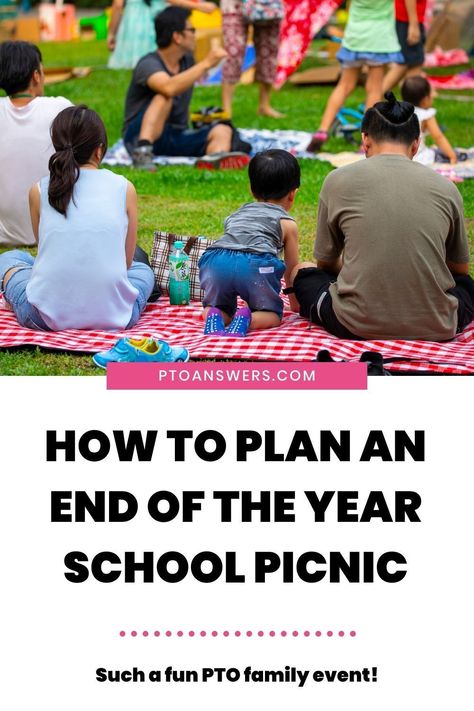 End the school year with a final family program and totally fun all school picnic hosted by your school parent group (PTO / PTA).  This post lays out the entire process of planning this fantastic and crowd pleasing event that's especially perfect for elementary age schools. Community Picnic Ideas, School Picnic Ideas, Pto Events, Outdoor Kindergarten, Pta Volunteer, Pto Board, Pta Events, Pta Ideas, School Volunteer