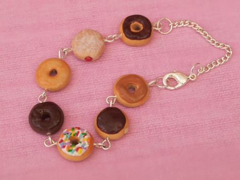 Classic Donuts Bracelet by DeliciousTrickery.deviantart.com on @deviantART Maple Dip, Donut Bracelet, Polymer Food, Chocolate Dip, Rainbow Sprinkle, Boston Cream, Food Charms, Poly Clay, Polymer Clay Diy