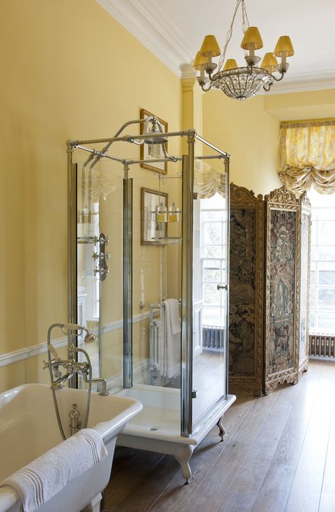 shower or glass elevator....lovely, pretty & unique. Dandelion Wine, Renovation Inspiration, Bath Renovation, Victorian Bathroom, Casa Country, Yellow Room, Shower Units, Shower Pan, Bathroom Units