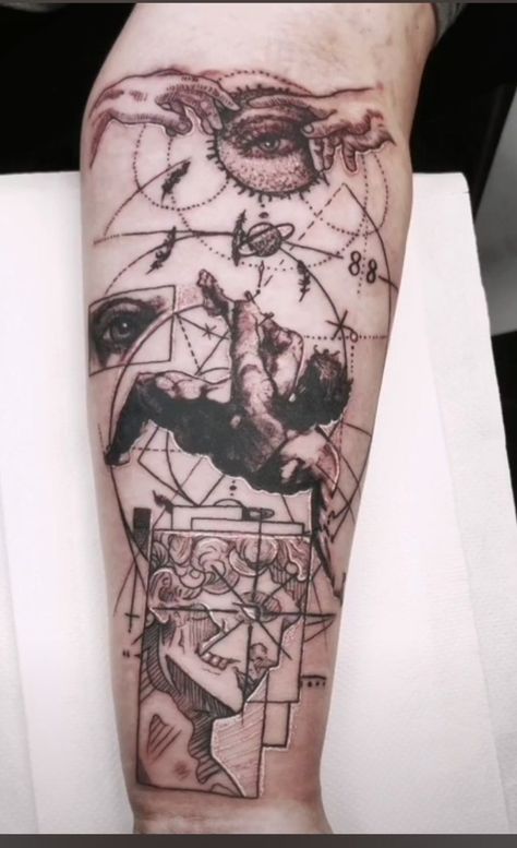 Geometric Universe Tattoo, Tattoo Lines, Geometric Art Tattoo, Geometric Line Tattoo, Symbols Tattoo, Bright Tattoos, Jewel Tattoo, Universe Tattoo, Tattoo Symbols