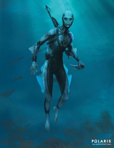 Hybrid-Scout by Stephanieboehm.deviantart.com on @DeviantArt Space Opera Art, Fantasy Mermaids, Humanoid Creatures, Alien Concept Art, Fantasy Races, Alien Creatures, Alien Art, Under Water, Sea Monsters