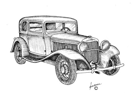 Vintage Car with Hand Crank Car Drawing Pencil, Old Fashioned Cars, Cars Drawing, Drawing Vintage, Car Drawing, Cool Car Drawings, Cars Coloring Pages, Car Design Sketch, Old Classic Cars