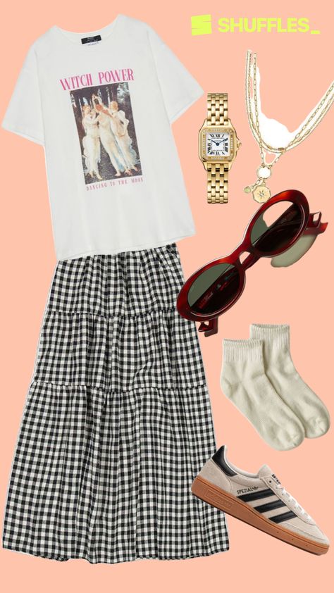 Created by LowMorgan2 on Shuffles Black Gingham Skirt Outfit, Gingham Skirt Outfit, Chubby Girl Fashion, Skirt Outfits Aesthetic, Eclectic Outfits, Minimalist Fashion Women, Preformance Outfits, Funky Fashion, Edgy Outfits