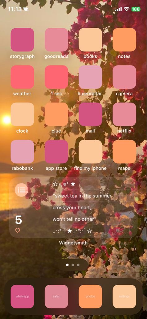 Pink Orange Summer Aesthetic, Spring Widget Ideas, Iphone Theme Ideas Summer, Iphone 16 Layout, Summer Aesthetic Phone Layout, Colorful Phone Theme, Spring Home Screen Ideas, Summer Homescreen Wallpaper, Orange Summer Aesthetic