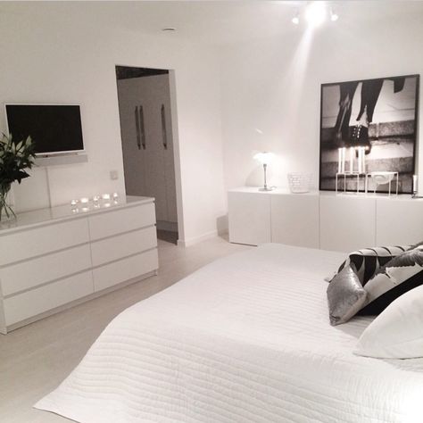 Romantic all white Ikea Bedroom Design, White Bedroom Set, Ikea Drawers, Bedroom Drawers, Ikea Bedroom, Decor Ikea, White Bedroom Furniture, غرفة ملابس, Bedroom Dressers