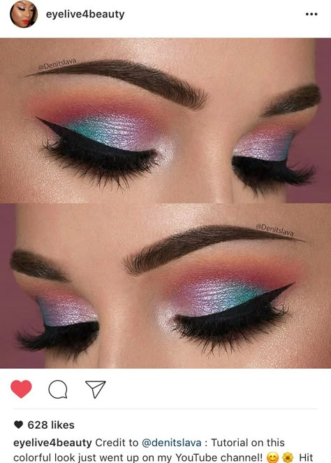 Pink And Teal Eyeshadow, Blue And Pink Eyeshadow Looks, Make Up Yeux, Rose Dance, Pink Eyeshadow Look, Fun Makeup, Beautiful Eye Makeup, Pinterest Makeup, Eye Makeup Designs