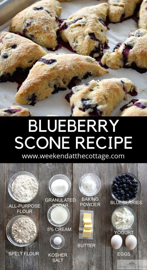 Blueberry Scone Recipe - Weekend at the Cottage Scones Healthy, Low Fat High Protein, Blueberry Scone, Healthy Scones, Cottage Meals, Blueberry Scones Recipe, Baked Good, Healthy Blueberry, Blueberry Scones