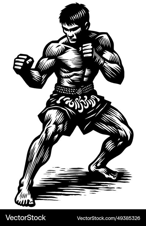 Fighter Illustration, Muay Thai Fighter, Comic Illustration, Art Challenge, Muay Thai, Linocut, Transparent Png, Martial Arts, High Res