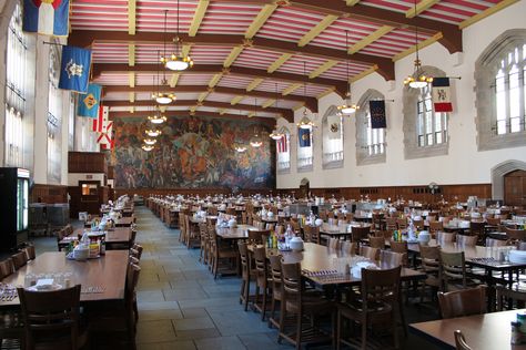 Dining hall at West Point right before lunch. Dining Hall Boarding School, Private School Lunch Room, Seton Hill University, Private School Lunch, Taft School, College Dining Hall, School Lunchroom, School Dinners, Lunch Room