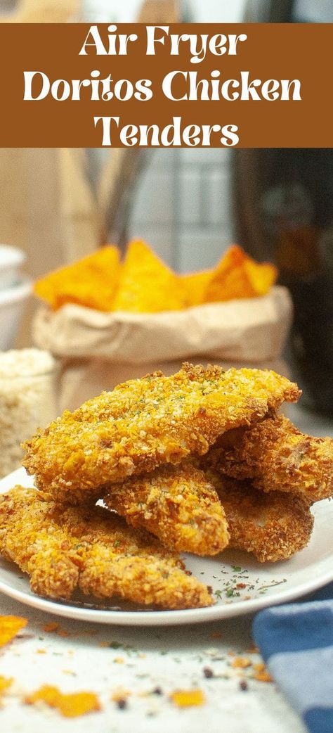 Air Fryer Dorito Chicken Tenders Dorito Chicken Tenders Air Fryer, Dorito Chicken Tenders, Tender Recipes, Air Fried Chicken Tenders, Dorito Chicken, Air Fryer Chicken Tenders, Fried Chicken Tenders, Easy Summer Dinners, Chicken Tender