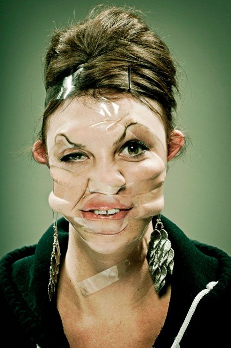 Silly Portraits of People with Scotch Tape on Their Faces! QUICK makeup !! Very Funny! Wes Naman, Distortion Photography, Distortion Art, Tape Face, Tape Art, Scotch Tape, 인물 드로잉, School Photography, A Level Art