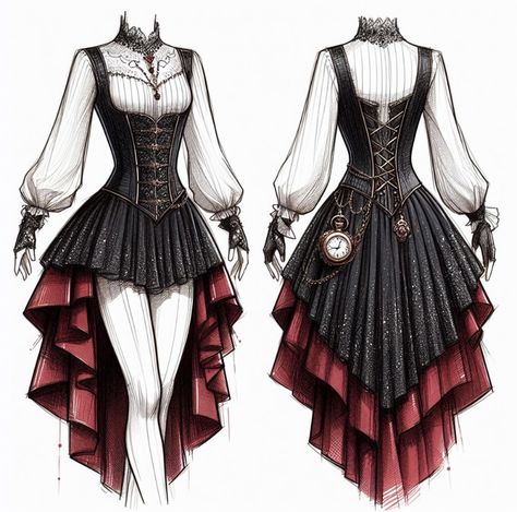 Gothic Outfit Drawing, Vampire Clothes Drawing, Vampire Outfit Inspiration, Goth Dress Drawing, Vampire Outfit Drawing, Medieval Outfit, Vampire Clothes, Clothing Design Sketches, Fashion Drawing Dresses