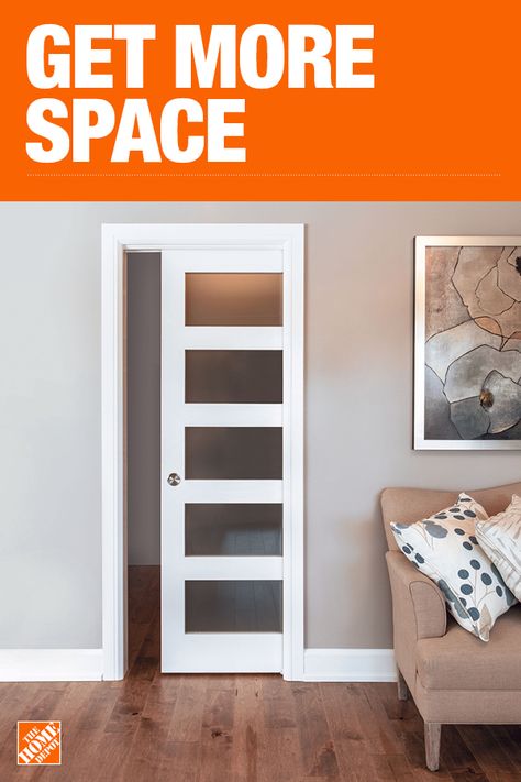 The Home Depot has everything you need for your home improvement projects. Click to learn more and shop available door and window options. Modern Kitchen Inspiration, Glass Pocket Door, Interior Closet Doors, Small Space Interior Design, Closet Renovation, Closet Remodel, Pocket Door, Space Interiors, Bath Remodel