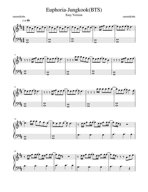 Download and print in PDF or MIDI free sheet music for Euphoria by BTS arranged by sammikobe for Piano (Solo) Pop Piano Sheet Music, Saxophone Notes, Piano Notes Songs, Trumpet Music, Clarinet Sheet Music, Saxophone Music, Guitar Notes, Violin Sheet, Violin Sheet Music