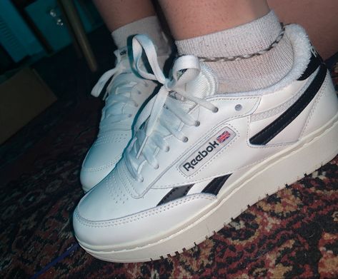 #reebok #sneakers #shoes #shoegame #shoesaddict Rebook Club C Double, Reebok Double Club C, Reebok Club C Double Outfit, Reebok Shoes Outfit, Reebok Club C Double Sneaker, Reebok Club C Double, White Platforms, Shoe Wishlist, Reebok Sneakers