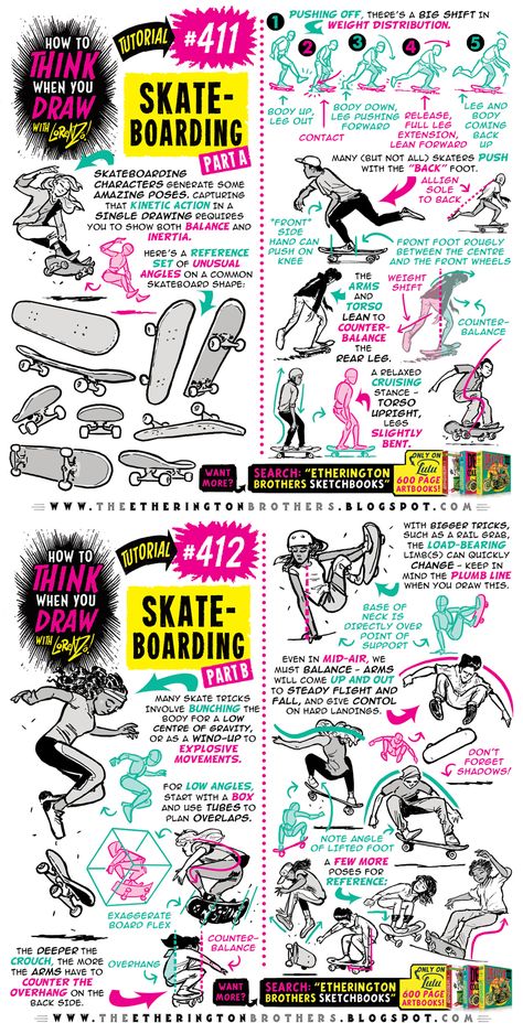 How to THINK when you draw SKATEBOARDING tutorial! by EtheringtonBrothers on DeviantArt Arms Tutorial, Draw Robot, Etherington Brothers, Corak Menjahit, Typography Book, Comic Tutorial, 3d Drawings, Poses References, Robot Concept Art