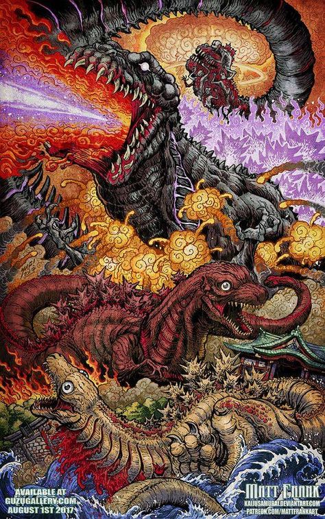 This awesome art print is by Kaiju Smaurai aka Matt Frank. Godzilla Artwork, Godzilla Tattoo, Giant Monster Movies, Hyper Beast, Shin Godzilla, Godzilla Comics, Strange Beasts, Godzilla Wallpaper, All Godzilla Monsters