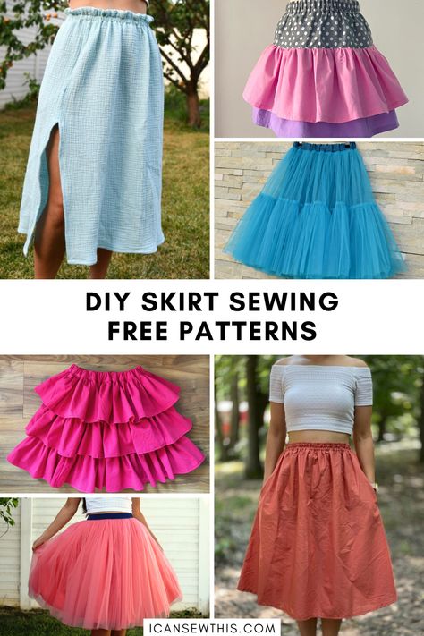 Explore our DIY skirt sewing category with free patterns and tutorials for beginners! Learn how to make easy gathered skirts with elastic waistbands, tiered skirts, and breezy summer skirts with pockets or fabric ties. Plus, discover how to create cute, fluffy, and twirly tulle skirts with lots of volume. Perfect for beginners, these projects come with step-by-step instructions. Diy Tiered Tulle Skirt, Tiered Maxi Skirt Pattern Free, Tier Skirt Pattern, Maxi Skirt Pattern Free, Layered Skirt Pattern, Tulle Skirt Pattern, Sew Pillow Cover, Things To Sew For Kids, Tiered Skirt Pattern