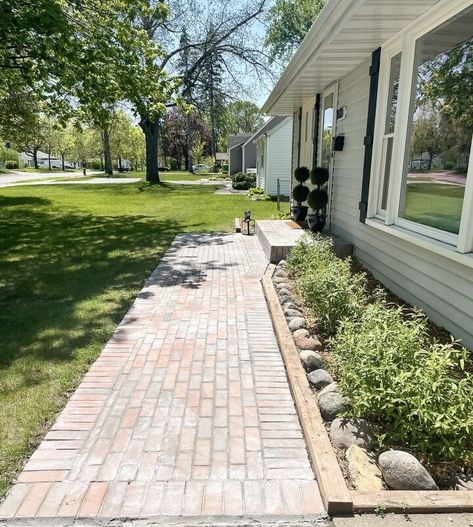 Pavers Over Concrete, Paver Sidewalk, Concrete Pathway, Brick Sidewalk, Concrete Path, Brick Pathway, Side Walk, Cement Patio, Brick Walkway