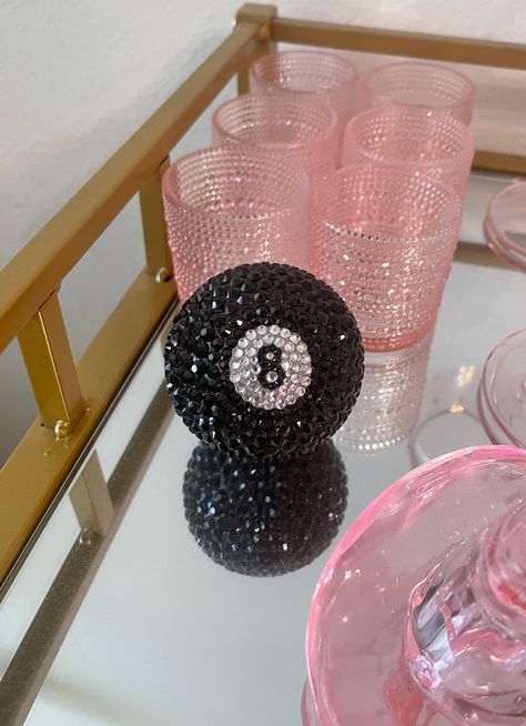 Beautiful bedazzled 8 ball! Perfect for decor anywhere! Stunning rhinestones.  Approx 2.5 inches in diameter Diy Rhinestone Crafts, Hair And Nail Salon, Bling Ideas, Rhinestone Projects, Rhinestone Crafts, Diy Rhinestone, Rhinestone Art, Textured Canvas Art, 8 Ball