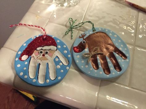 Baby Footprint Clay Christmas, Toddler Hand Ornament, Air Dry Clay Ornaments Baby, Clay Christmas Decorations Baby, Air Dry Clay Ornaments Diy Kids, Air Clay Ornaments Kids, Air Dry Clay Baby Hand Prints, Crayola Air Dry Clay Projects Christmas Ornament, Airdry Clay Xmas Ornaments