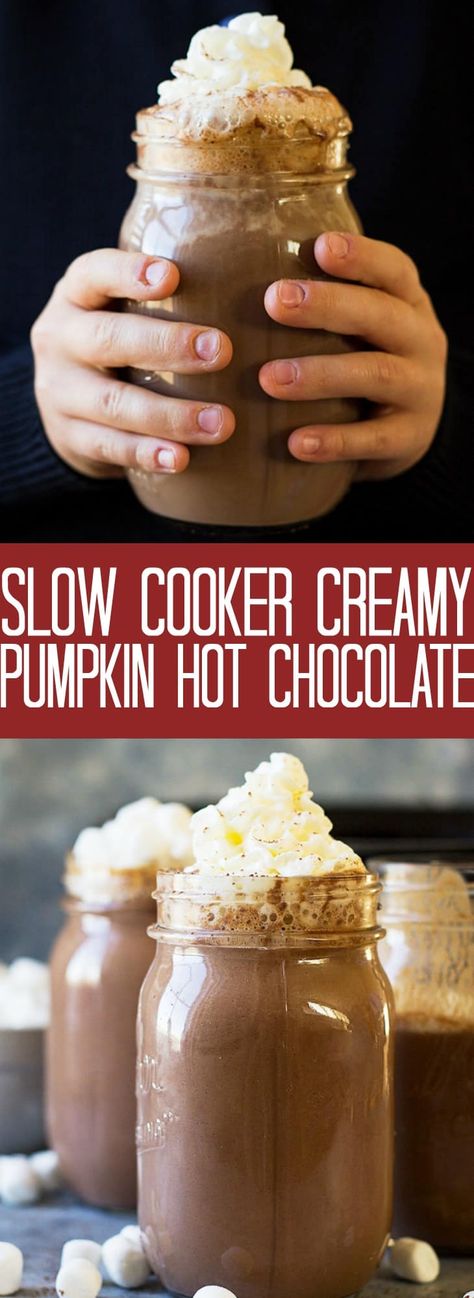 Crockpot Beverages, Hot Chocolate Crockpot, Pumpkin White Hot Chocolate, Hot Chocolate At Home, Pumpkin Hot Chocolate, Chocolate At Home, Crockpot Hot Chocolate, Slow Cooker Pumpkin, Cup Of Hot Chocolate