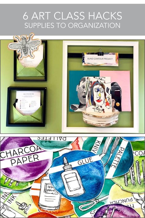 Check out 6 of my favorite art classroom hacks. They cover ways to get free supplies, organizing supplies, and setting up your room. Art Class Set Up, Art Classroom Organization High School, High School Art Classroom Decor, Art Room Organization, Studio Hacks, Classroom Supplies List, Classroom Organization High School, Room Organization Hacks, High School Art Room