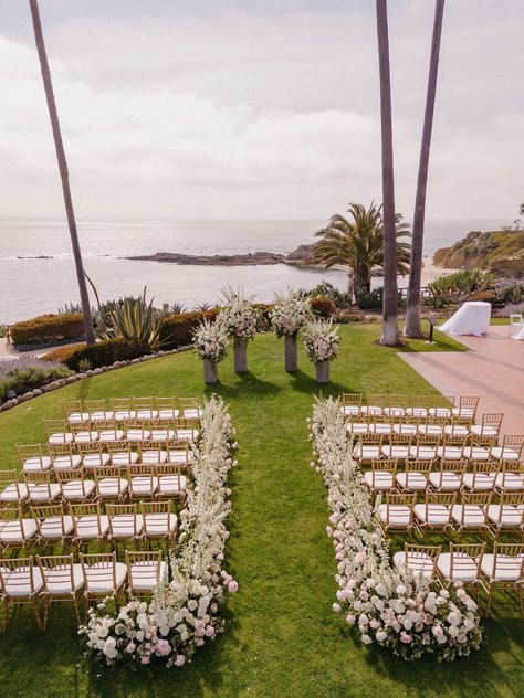 Montage Laguna Beach | Lin + Tom — Details Details Weddings and Events Montage Laguna Beach Wedding, Montage Wedding, Sea Mirror, Montage Laguna Beach, Beachside Wedding, Jewel Of The Seas, Laguna Beach California, Elegant Table Settings, Pink And White Flowers