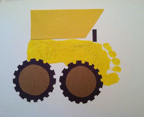 Footprint dump truck by B! Footprint Tractor, Harvest Crafts For Kids, Tractor Crafts, Harvest Crafts, Prints Ideas, Footprint Craft, Baby Art Projects, Footprint Crafts, Cadeau Parents