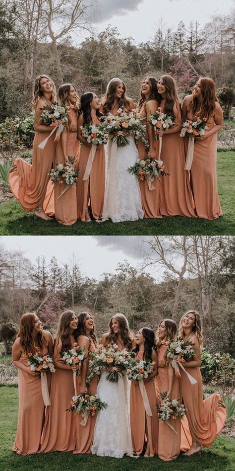 Lilac Wedding Bouquet, Dresses With Split, Dusty Orange, Bridesmaid Dresses 2018, Orange Bridesmaid, Orange Bridesmaid Dresses, Simple Bridesmaid Dresses, Orange Chiffon, Lilac Wedding