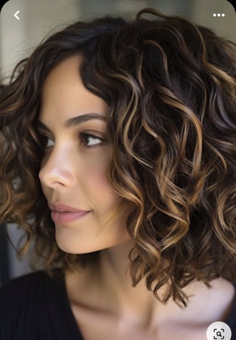 Medium Length For Curly Hair, Curly Hairstyles Layers Medium, Waves Curls Hairstyles, Mid Length Curly Hair Balayage, Lowlights For Brown Curly Hair, Shoulder Length Curly Hair Balayage, Edgy Curly Haircuts Medium, Dark Hair With Highlights Curly, Medium Length Haircut For Fine Curly Hair