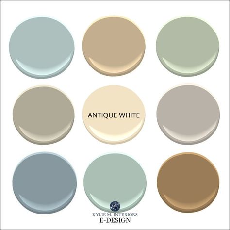 Learn all about the popular cream paint colour, Sherwin Williams Antique White and the best paint colours to coordinate with it, whether it's on your kitchen cabinets, trim work or walls with Kylie M Interiors E-design, DIY decorating and design blogger. #sherwinwilliams #bestpaintcolours #antiquewhite #kylieminteriors #kyliemedesign #colourconsultant #edesign #paintcolours #cream #paintedcabinets #kitchenupdate Kitchen Paint Colours With White Cabinet, Antique White Walls With White Trim, Cream Wall Kitchen, Antique White Walls, Sherwin Williams Antique White, Antique White Trim, Antique White Sherwin Williams, Benjamin Moore Navajo White, Kylie M Interiors