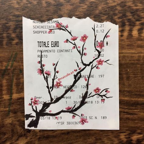 Receipt Art, Ticket Drawing, Cherry Flowers, Sketchbook Art Journal, Easy Drawings Sketches, A Level Art, Amazing Art Painting, Diy Art Painting, Sketchbook Art Inspiration