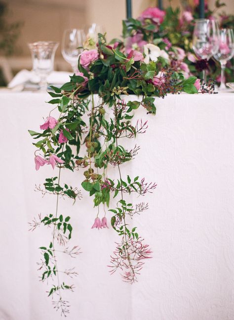 Wildflower Florals, Indoor Wedding Inspiration, Wedding Table Garland, Bows And Arrows, Jasmine Wedding, Indoor Garden Wedding, Table Garland, Table Arrangements Wedding, Floral Runner