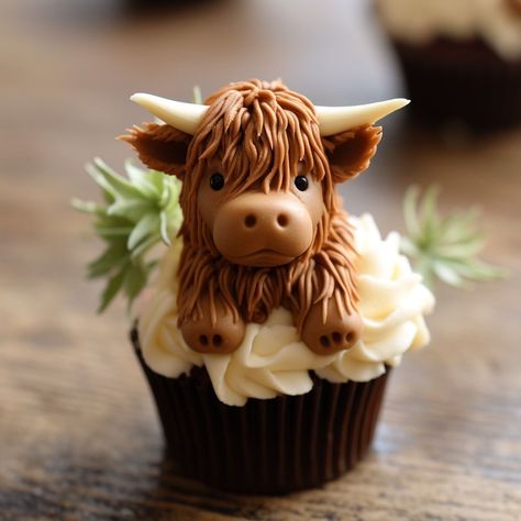 Highland Cow Wedding Cake, Highland Cow Cupcakes, Highland Cow Cake, Cow Birthday Cake, Cow Cupcakes, Cow Cakes, Birthday Cake Decorating Ideas, Cupcake Cake Designs, Cow Birthday