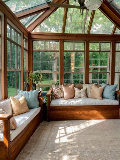 Top 10 Sunroom Bedroom Ideas: Furniture and Decor Tips - Homezillo Furniture For Sunroom Room Ideas, Cozy Sunroom Aesthetic, Patio To Sunroom Conversion, Rustic Sunroom Ideas, Sunroom Aesthetic, Small Sunroom Decorating Ideas, Sunroom Bedroom Ideas, Porch To Sunroom Conversion, Sunroom Flooring Ideas