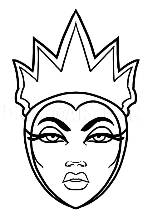 How To Draw Evil Queen, Step by Step, Drawing Guide, by Dawn | dragoart.com How To Draw Disney Villains Step By Step, Villain Crown, Evil Queen Silhouette, Evil Queen Drawing, Disney Adult Coloring Books, Disney Silhouette Art, Disney Evil Queen, Queen Drawing, Crown Drawing