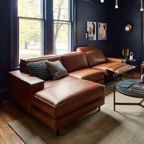 Hastings House, Reclining Sectional With Chaise, Leather Couches Living Room, Brown Leather Couch, Leather Sofa Living Room, Modern Recliner, Leather Reclining Sofa, Apartment Aesthetic, Bachelor Pad