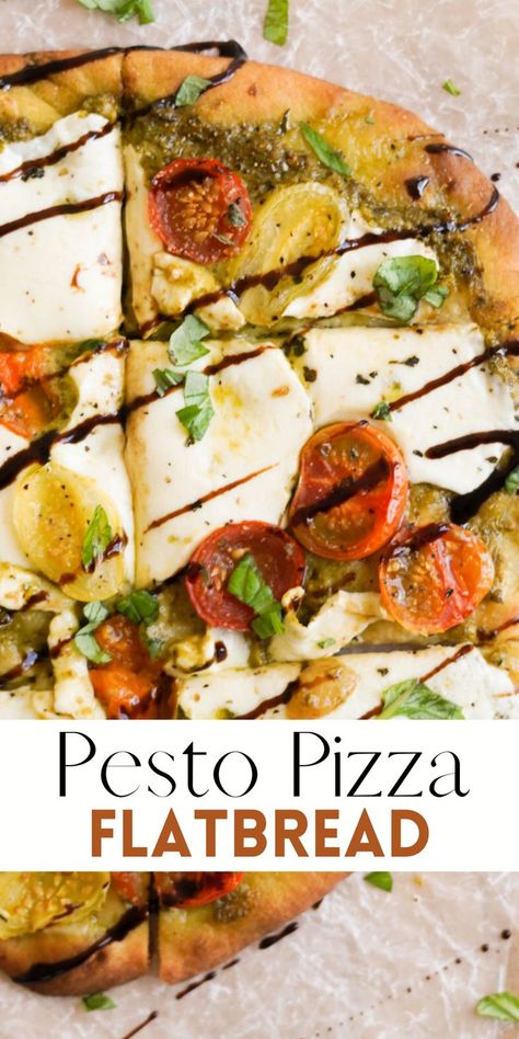 Easy Flatbread Pizza Recipes, Pesto Flatbread Pizza, Pizza With Mozzarella, Pesto Flatbread, Feta Pizza, Flatbread Pizzas, Easy Flatbread Recipes, Pesto Pizza Recipe, Naan Pizza Recipes